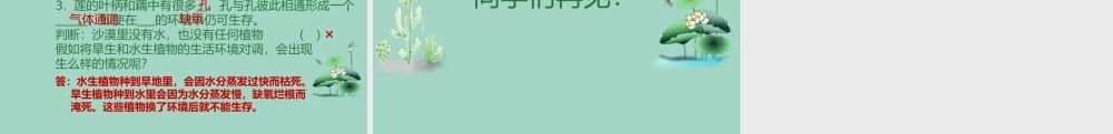三年级科学下册 第2单元《动植物对环境的适应》第六课 仙人掌与莲课件 冀人版-人教版小学三年级下册自然科学课件