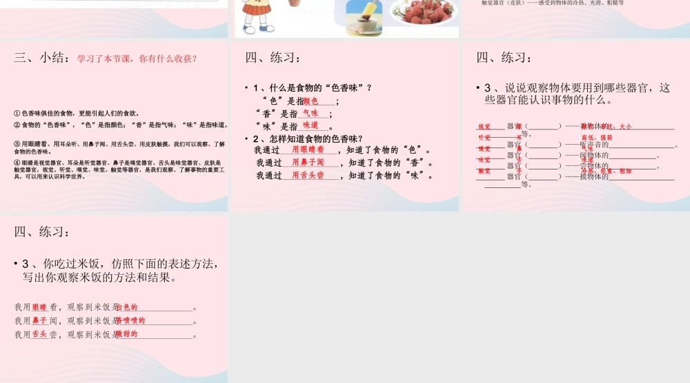 三年级科学上册 第一单元 生活中的食物 第2课《食物的色香味》课件（1） 鄂教版-鄂教版小学三年级上册自然科学课件