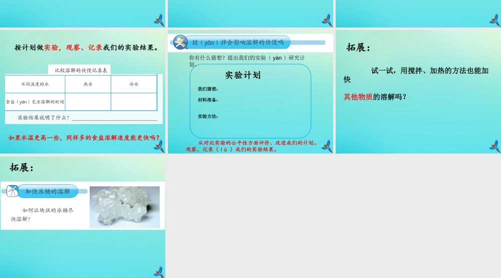 三年级科学下册 第一单元 控制溶解 1.1 能加快溶解吗课件 （新版）湘科版-人教版小学三年级下册自然科学课件