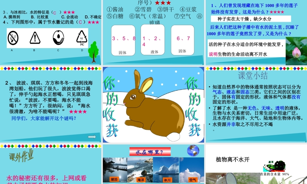 三年级科学上册 第四章 第1课 水与动物课件 新人教版-新人教版小学三年级上册自然科学课件