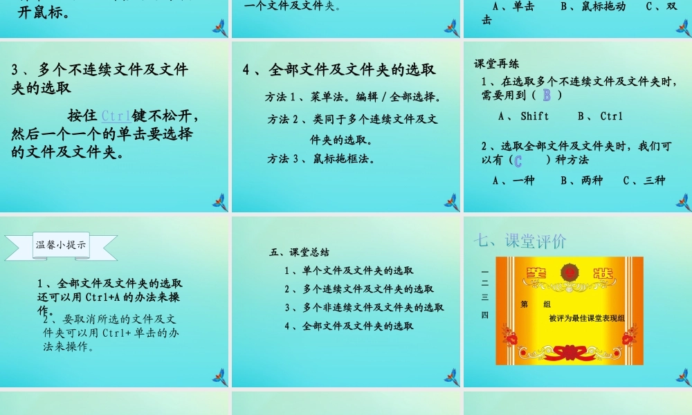 三年级信息技术下册 第二单元 文件管理 第6课 复制与删除文件《文件及文件夹的选取》课件 新人教版-新人教版小学三年级下册信息技术课件