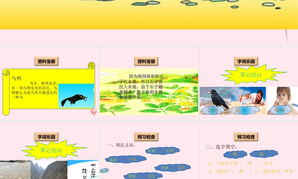 一年级语文下册 阅读七 第14课《乌鸦喝水》课件1 教科版-教科版小学一年级下册语文课件