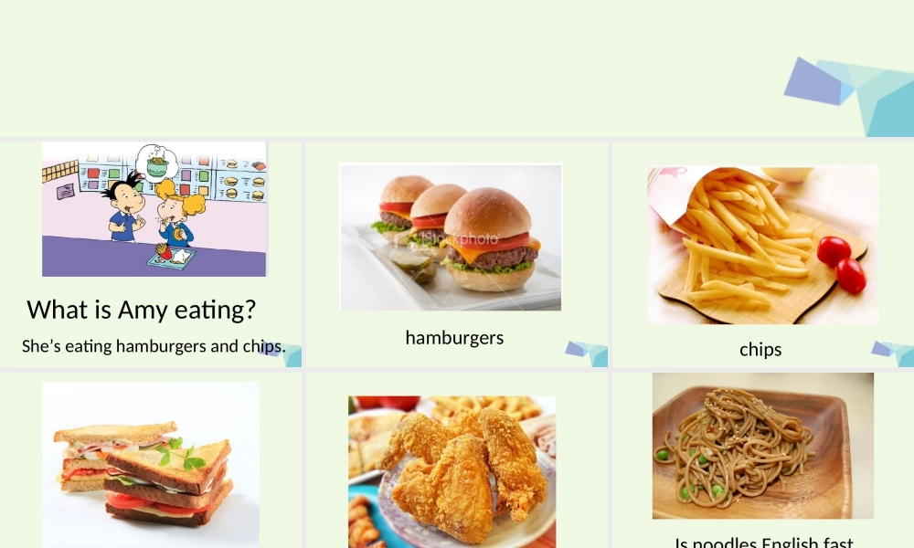 三年级英语上册 Module 1 Unit 2 I’m eating hamburgers and chips课件3 外研版（一起）-外研版小学三年级上册英语课件