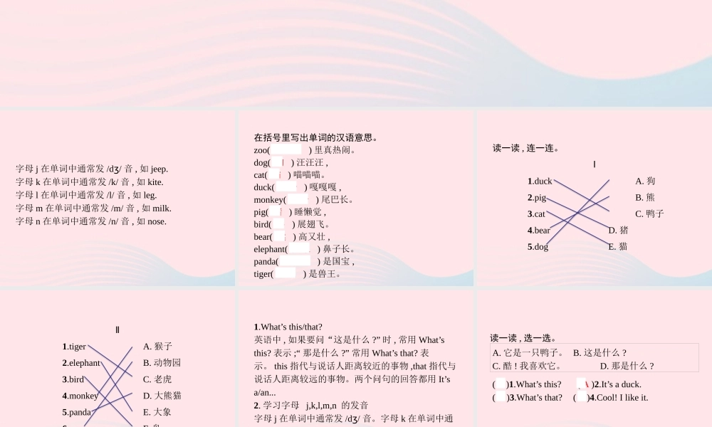 三年级英语上册 Unit 4 We love animals单元核心素养演练课件 人教PEP-人教PEP小学三年级上册英语课件