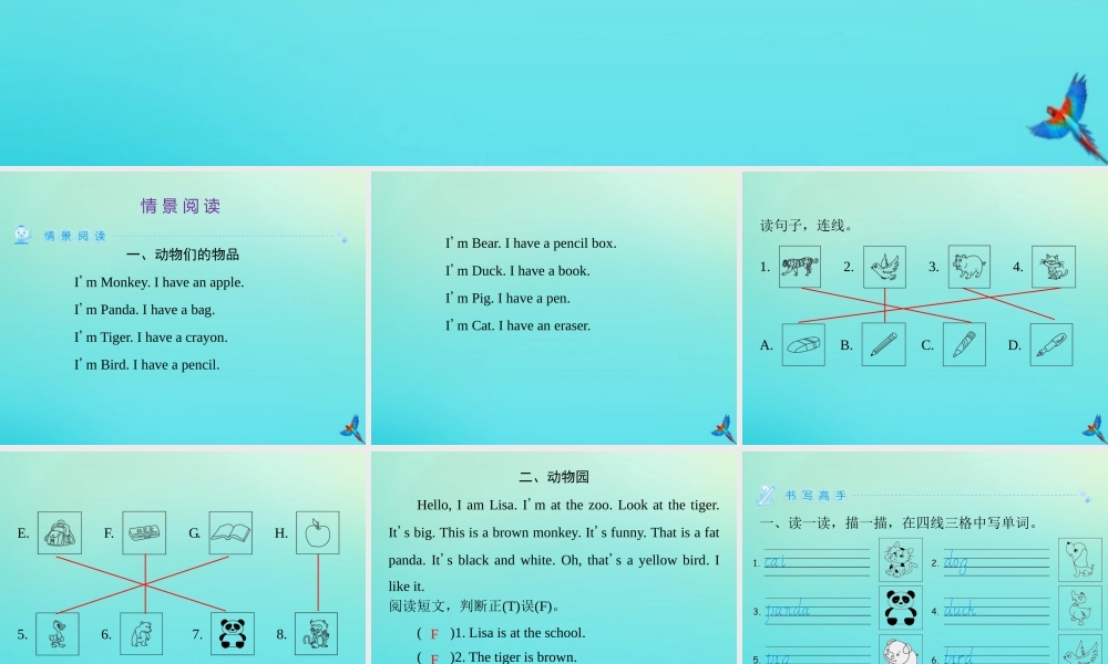 三年级英语上册 Unit 4 We love animals情景阅读练习课件 人教PEP版-人教PEP小学三年级上册英语课件