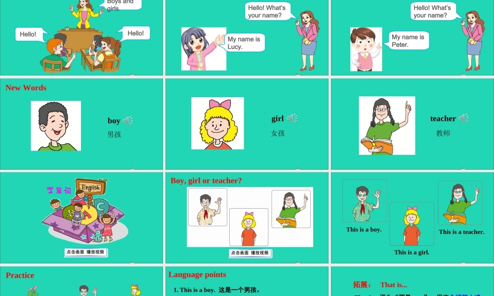 三年级英语上册 Unit 1 School and NumbersLesson 2 Boy Girl and Teacher课件+素材 冀教版（三起）