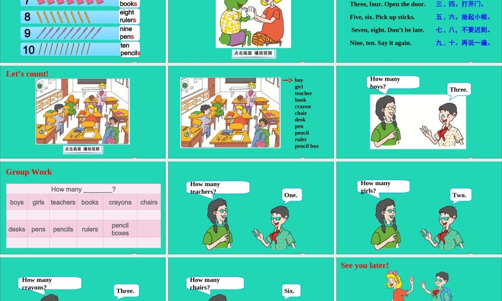 三年级英语上册 Unit 1 School and NumbersLesson 6 Numbers 6-10课件+素材 冀教版（三起）