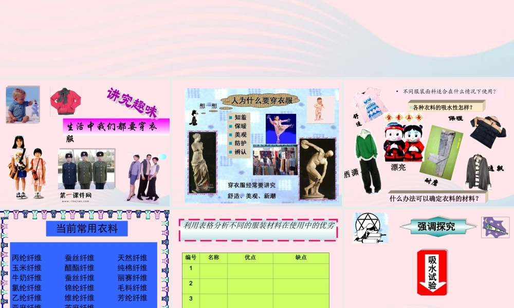 三年级科学下册 第三单元 第11课《衣料的吸水性》课件1 鄂教版-鄂教版小学三年级下册自然科学课件