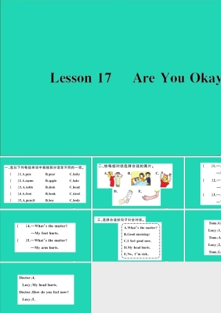 三年级英语上册 Unit 3 Body and Feelings Lesson 17 Are You Okay作业课件 冀教版（三起）-冀教版小学三年级上册英语课件
