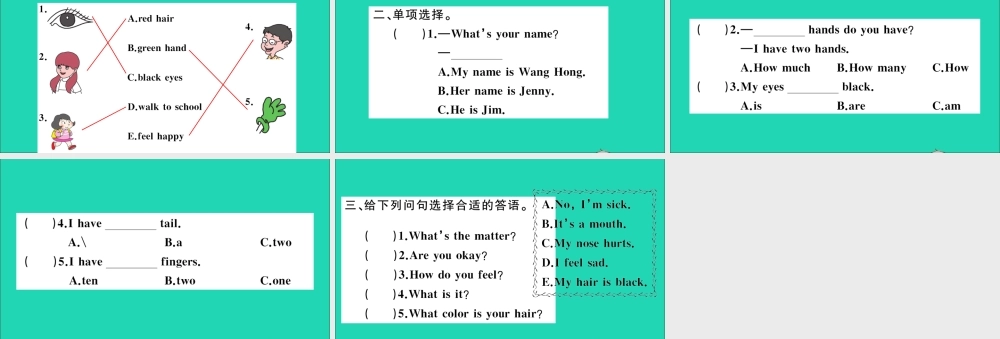 三年级英语上册 Unit 3 Body and Feelings Lesson 18 Look at Me作业课件 冀教版（三起）-冀教版小学三年级上册英语课件
