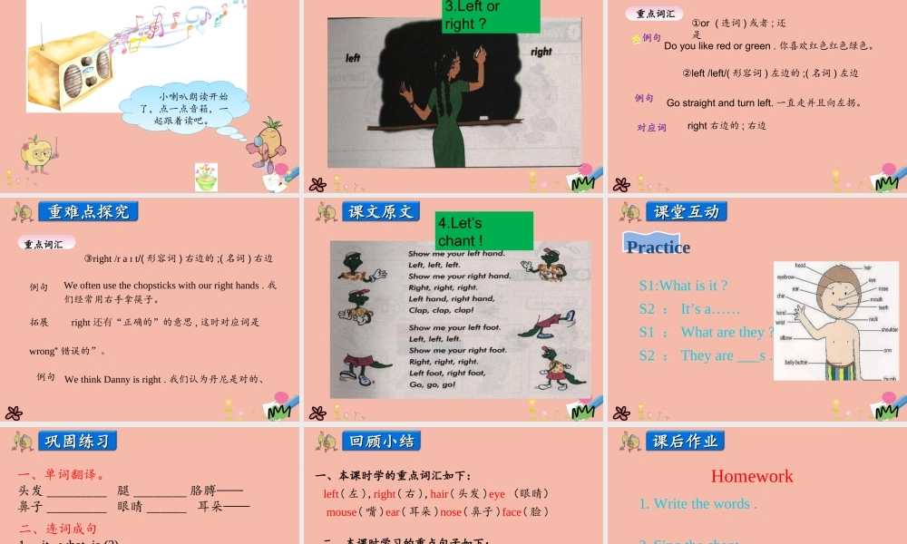 三年级英语上册 Unit 3 Feelings and Body Lesson 3 Left and Right课件 冀教版（三起）-冀教版小学三年级上册英语课件