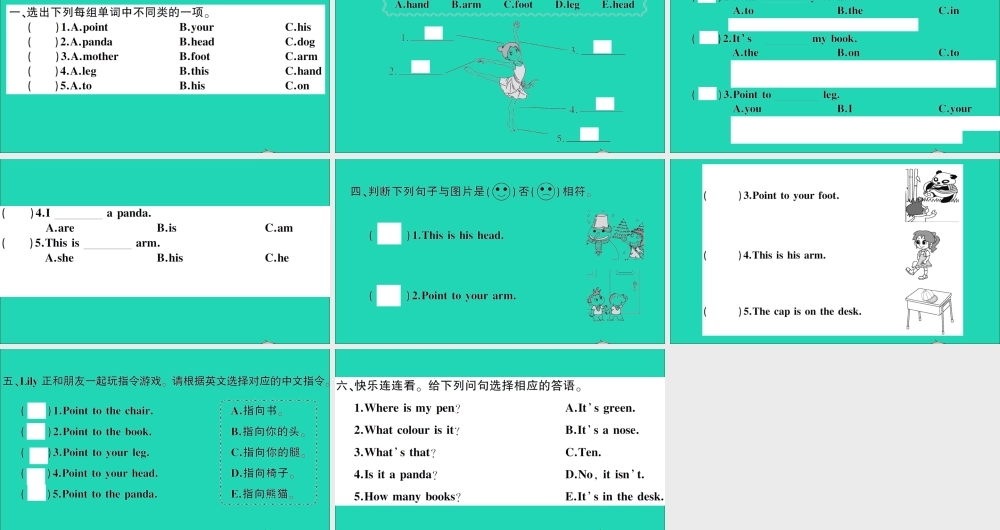 三年级英语上册 Module 10 Unit 1 This is his head作业课件 外研版（三起）-外研版小学三年级上册英语课件
