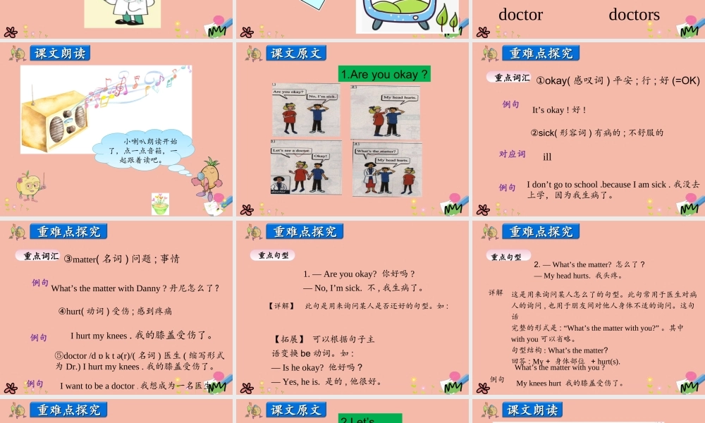 三年级英语上册 Unit 3 Feelings and Body Lesson 5 Are You Okay课件 冀教版（三起）-冀教版小学三年级上册英语课件