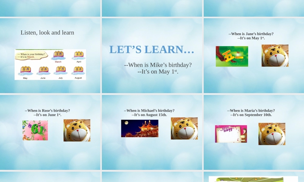 三年级英语上册 Unit 3 I was born on May 23rd Lesson 9课件 北京课改版-北京课改版小学三年级上册英语课件