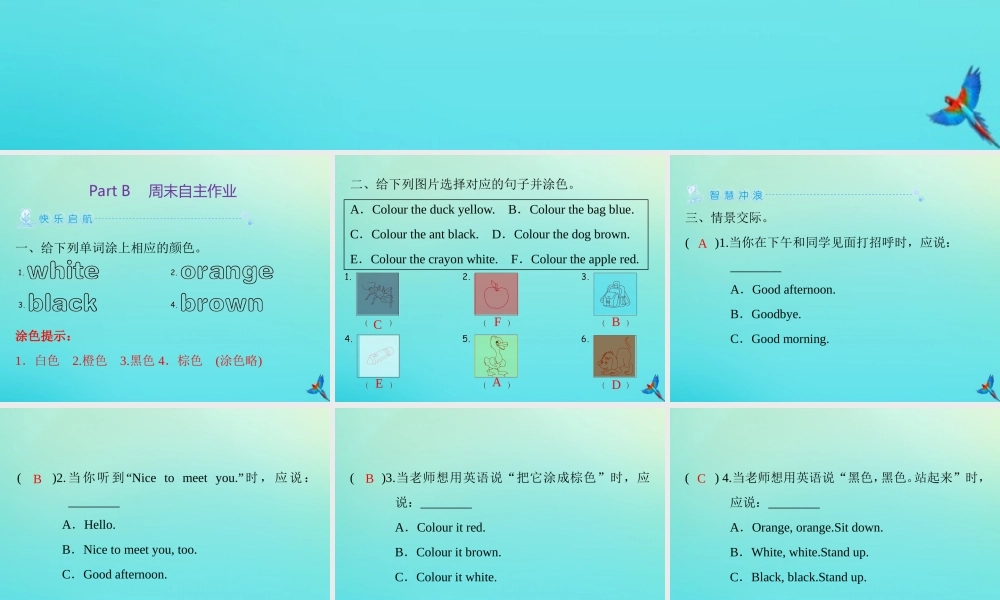 三年级英语上册 Unit 2 Colour Part B周末自主作业练习课件 人教PEP版-人教PEP小学三年级上册英语课件