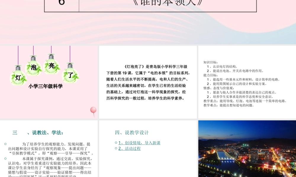 三年级科学下册 第五单元 第19课《灯泡亮了》课件 青岛版五四制-青岛版小学三年级下册自然科学课件