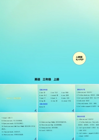 三年级英语上册 Unit 3 Look at me知识梳理练习课件 人教PEP版-人教PEP小学三年级上册英语课件