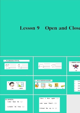 三年级英语上册 Unit 2 Friends and Colours Lesson 9 Open and Close作业课件 冀教版（三起）-冀教版小学三年级上册英语课件