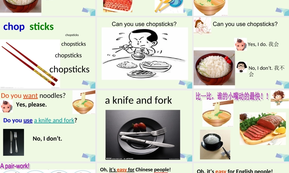 三年级英语上册 Unit 1 Do you use chopsticks in England课件3 外研版（一起）-外研版小学三年级上册英语课件