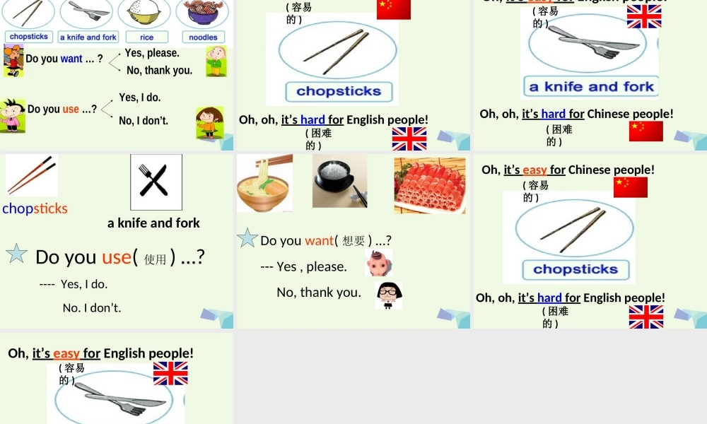 三年级英语上册 Unit 1 Do you use chopsticks in England课件3 外研版（一起）-外研版小学三年级上册英语课件