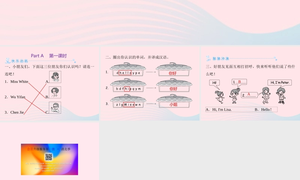 三年级英语上册 Unit 1 Hello Part A（第1课时）课件 人教PEP版-人教PEP小学三年级上册英语课件