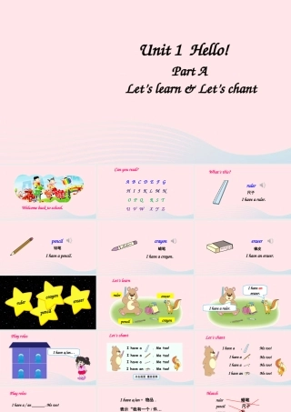 三年级英语上册 Unit 1 Hello Part A第1课时备用课件+素材 人教PEP