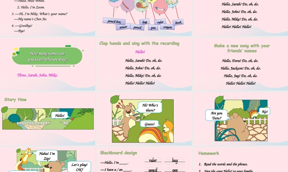 三年级英语上册 Unit 1 Hello Part B 第6课时上课课件+素材 人教PEP