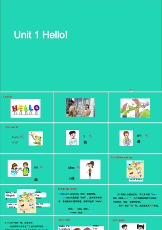 三年级英语上册 Unit 1 Hello课件+素材 湘少版