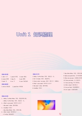 三年级英语上册 Unit 1 Hello知识梳理课件 人教PEP版-人教PEP小学三年级上册英语课件