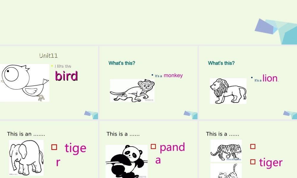 三年级英语上册 Unit 11 I like the bird课件1 湘少版-湘少版小学三年级上册英语课件