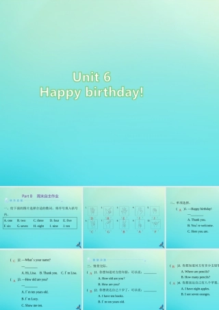 三年级英语上册 Unit 6 Happy birthday Part B周末自主作业练习课件 人教PEP版-人教PEP小学三年级上册英语课件