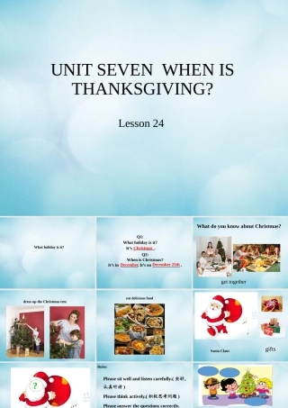 三年级英语上册 Unit 7 When is Thanksgiving Lesson 24课件 北京课改版-北京课改版小学三年级上册英语课件