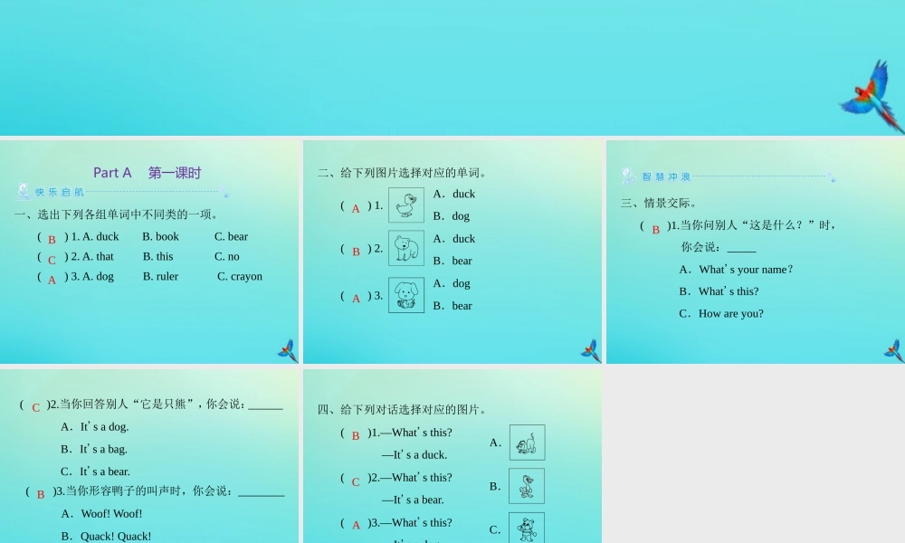 三年级英语上册 Unit 4 We love animals Part A（第1课时）练习课件 人教PEP版-人教PEP小学三年级上册英语课件