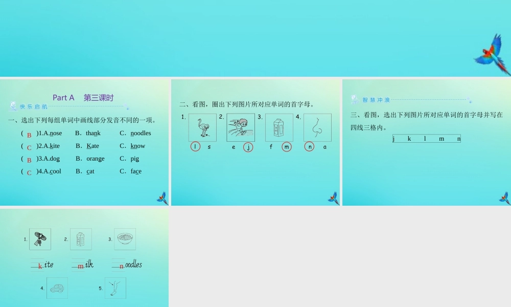 三年级英语上册 Unit 4 We love animals Part A（第3课时）练习课件 人教PEP版-人教PEP小学三年级上册英语课件