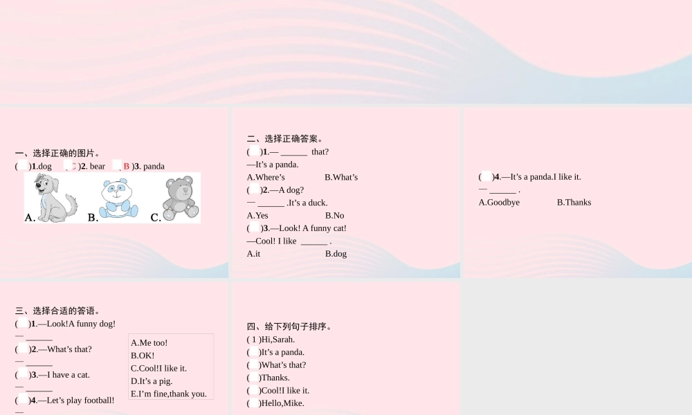 三年级英语上册 Unit 4 We love animals Part B（1）Let’s talk Let’s play作业课件 人教PEP-人教PEP小学三年级上册英语课件