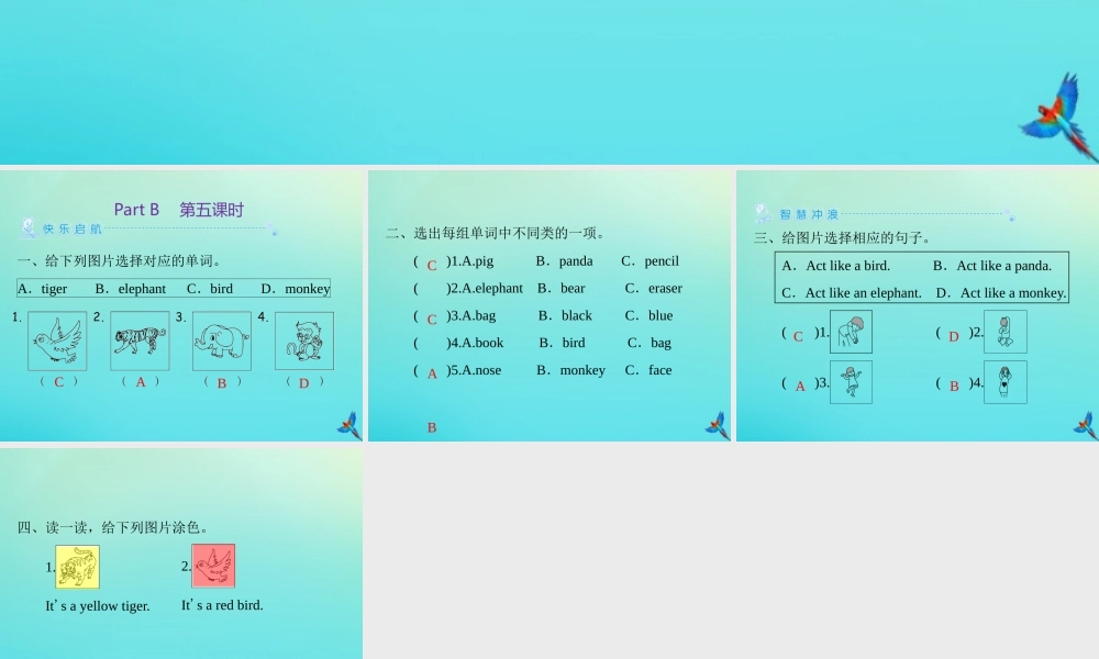 三年级英语上册 Unit 4 We love animals Part B（第5课时）练习课件 人教PEP版-人教PEP小学三年级上册英语课件