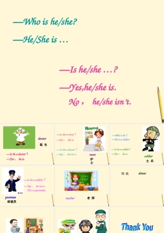 三年级英语上册 Unit 7 Is he a soldier(1)课件 湘少版