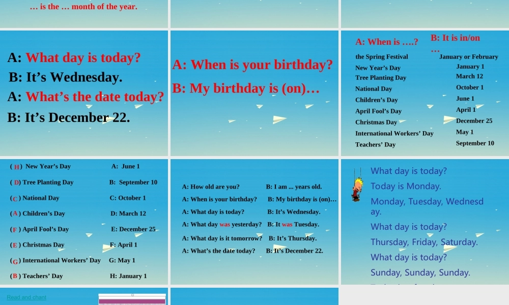 三年级英语下册 Lesson H What day is today课件7 川教版（三起）-川教版小学三年级下册英语课件