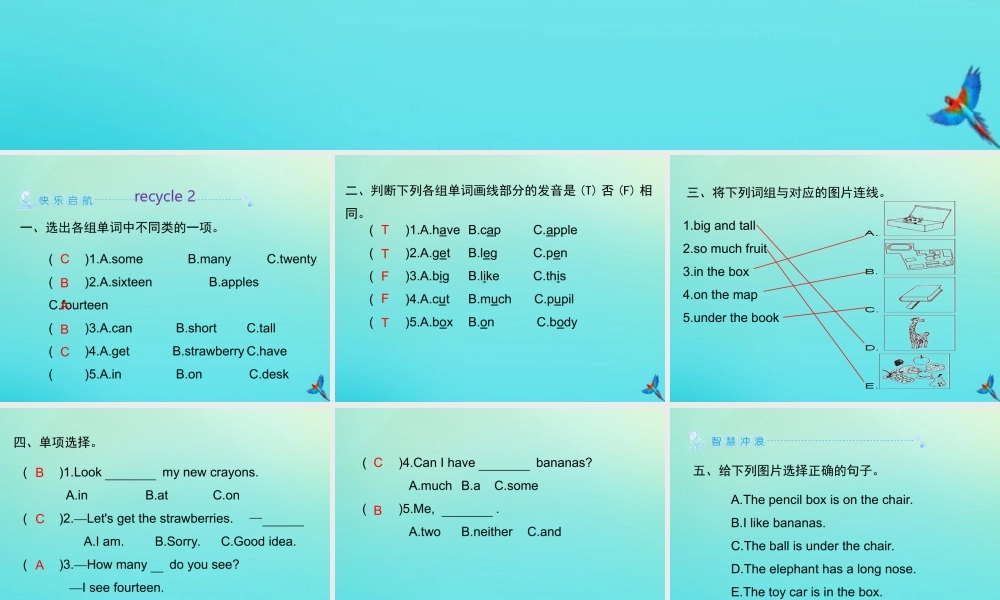 三年级英语下册 recycle 2习题课件 人教PEP版-人教PEP小学三年级下册英语课件