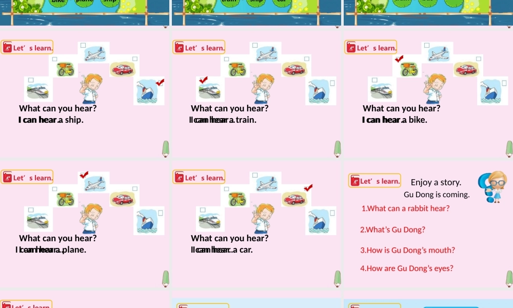 三年级英语下册 Module 1 Using my five senses Unit 3 Sounds（第2课时）课件 牛津深圳版-牛津深圳版小学三年级下册英语课件