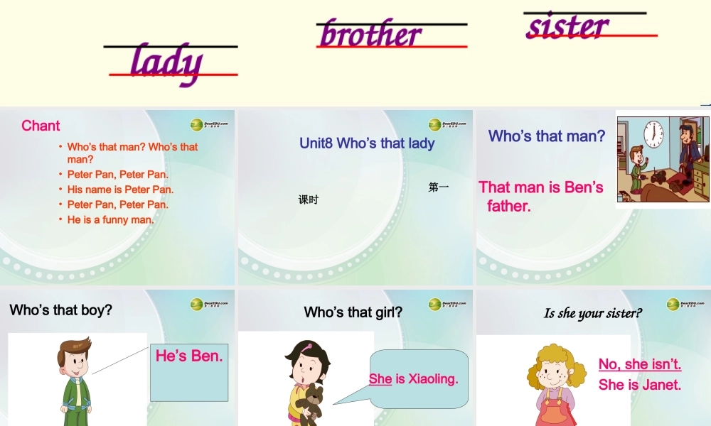 三年级英语上册 unit8 Who's that lady课件 广州版