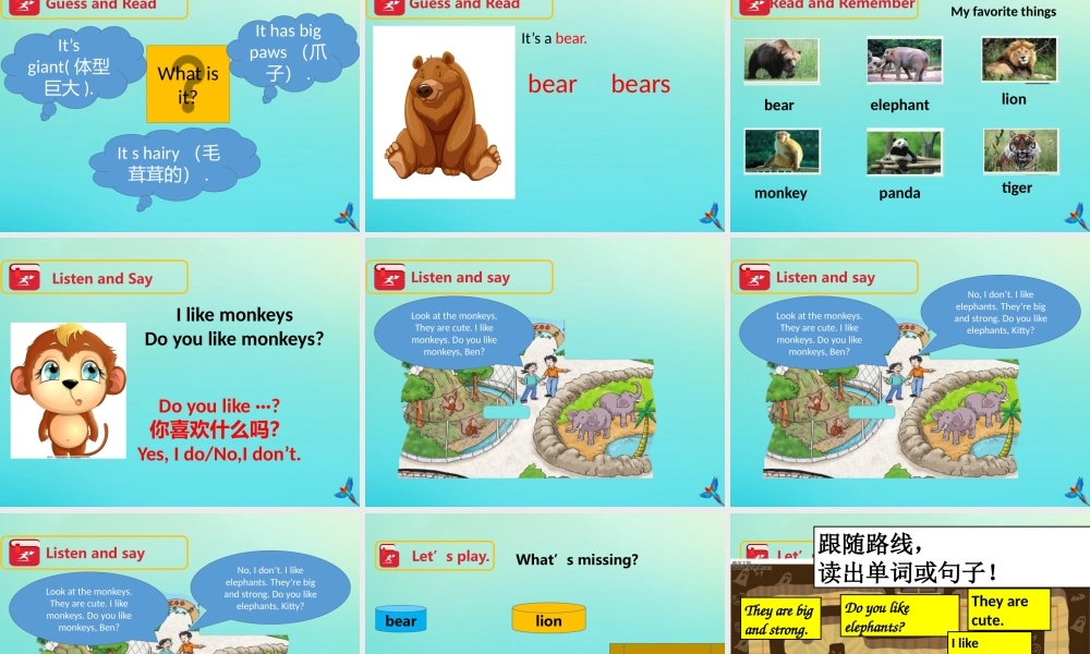 三年级英语下册 Module 2 My favourite things Unit 4 Animals in the zoo（第1课时）课件 牛津深圳版-牛津深圳版小学三年级下册英语课件