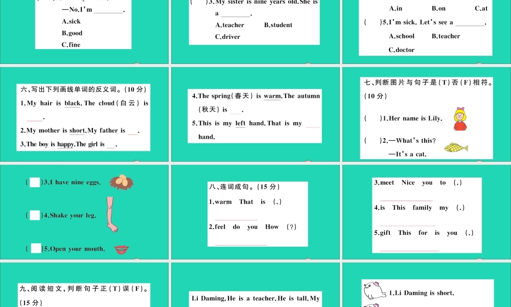 三年级英语上册 期末测试课件+素材 冀教版（三起）