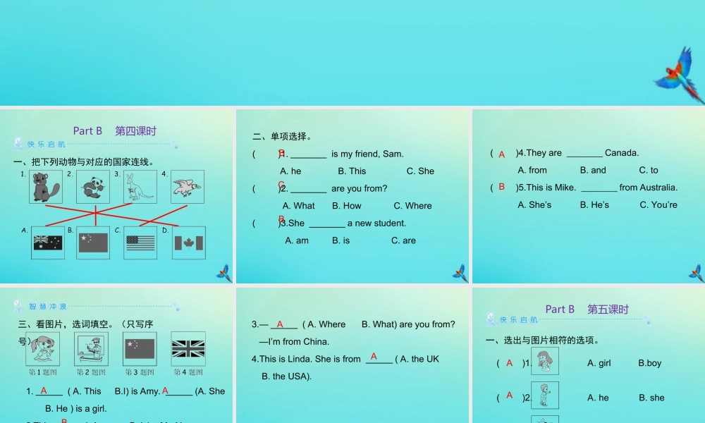 三年级英语下册 Unit 1 Welcome back to school Part B习题课件 人教PEP版-人教PEP小学三年级下册英语课件