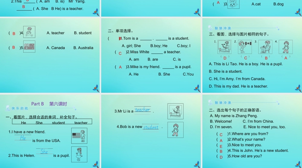 三年级英语下册 Unit 1 Welcome back to school Part B习题课件 人教PEP版-人教PEP小学三年级下册英语课件