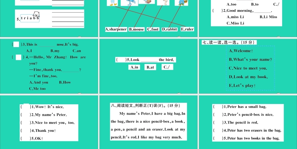 三年级英语上册 期中检测课件+素材 人教精通版（三起）