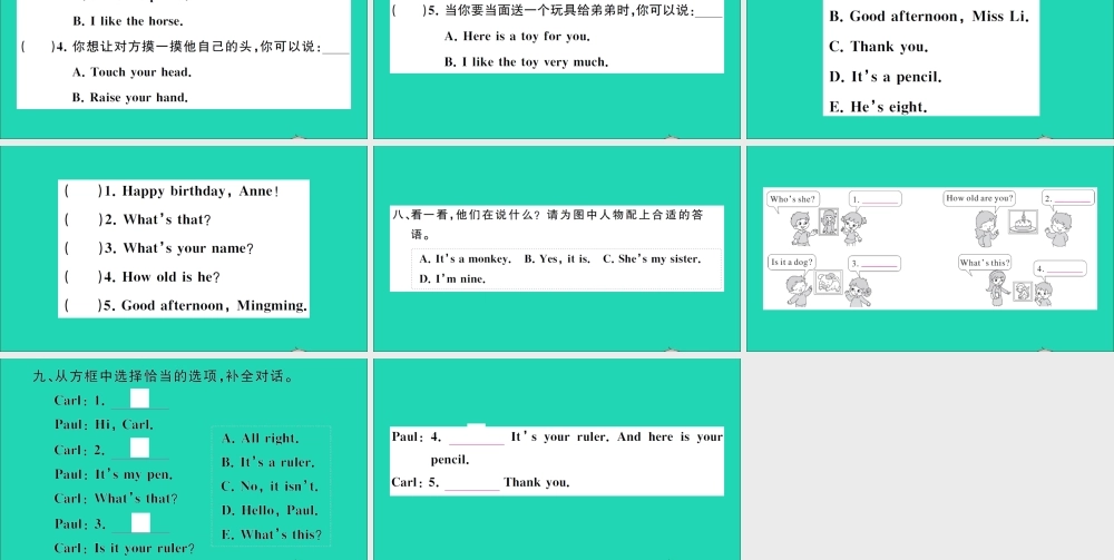 三年级英语上册 专项提升练（句子与对话）作业课件 湘少版（三起）-湘少版小学三年级上册英语课件