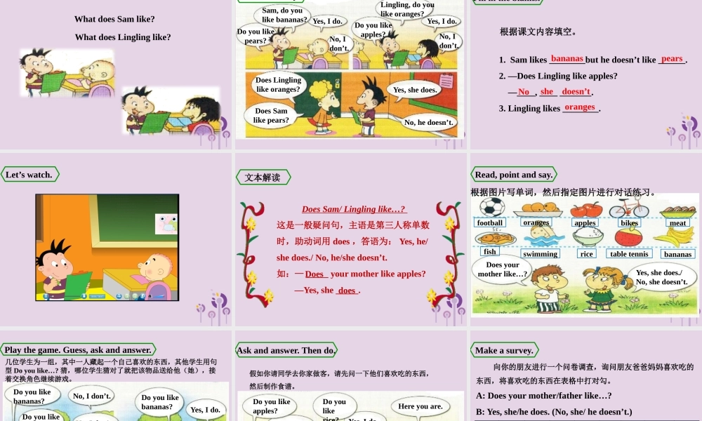 三年级英语下册 Module 4 Unit 2 Does Lingling like oranges课件 外研版（三起）-外研版小学三年级下册英语课件
