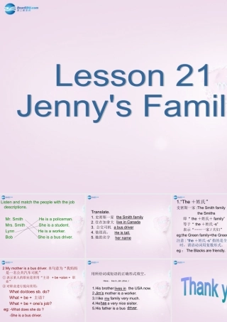 三年级英语上册《Lesson 21 Jenny’s Family》课件2 （新版）冀教版