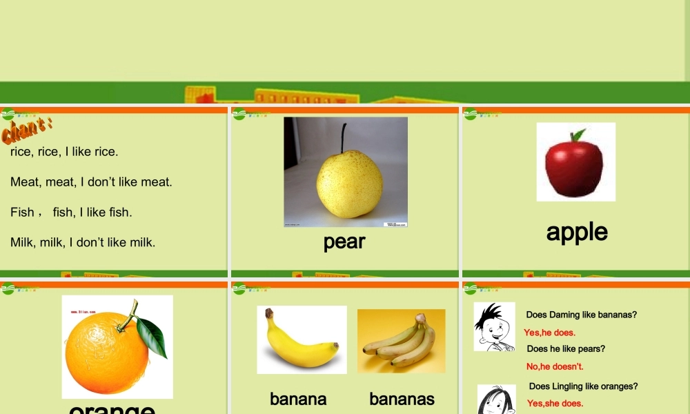 三年级英语下册 Module 4Food Unit2 Does Daming like bananas课件 外研版（三起）
